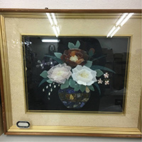 山梨 貴石画 牡丹 花瓶 工芸品
